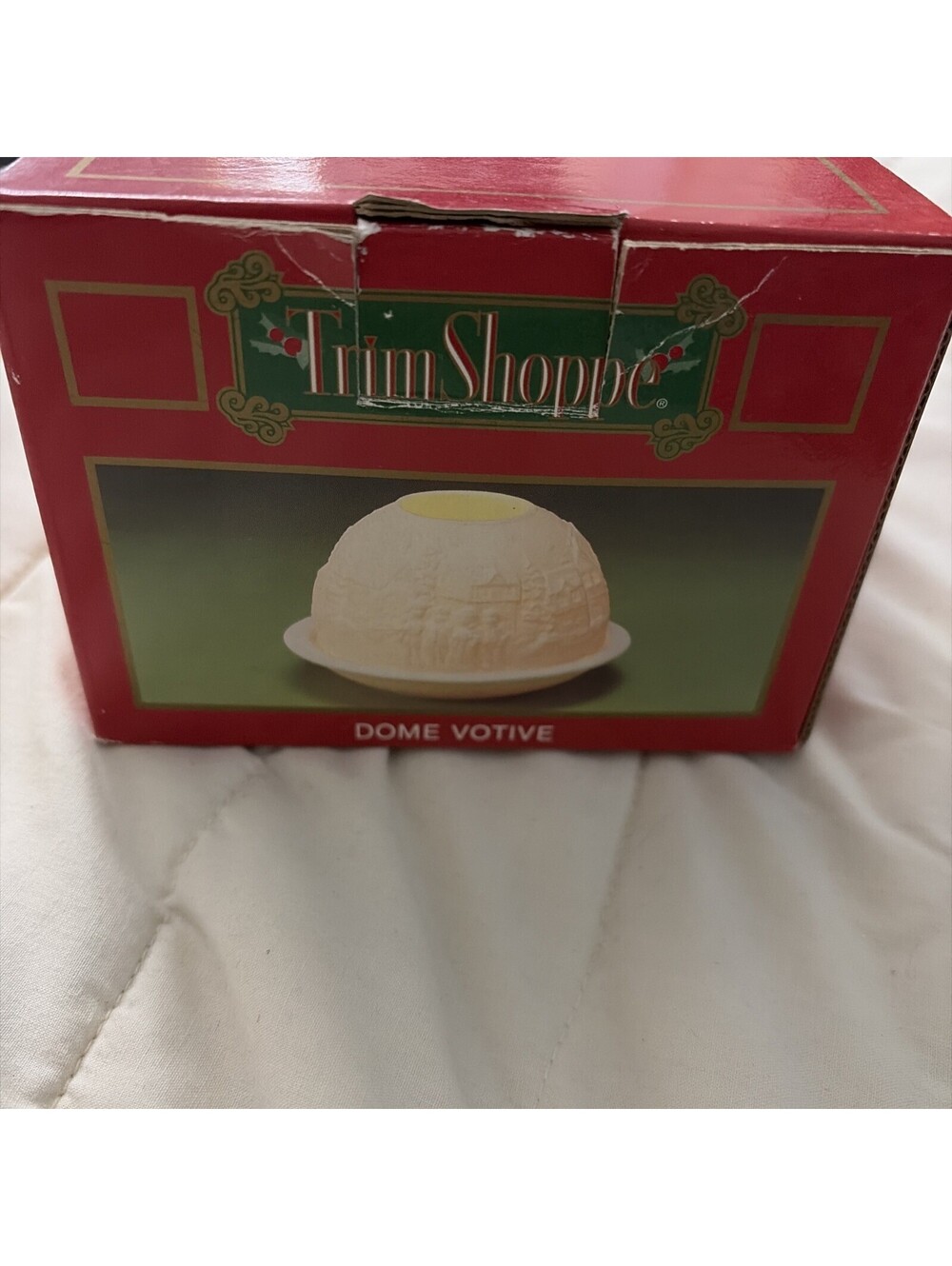 Vintage Trim Shoppe Dome Votive Tea Light Holder Christmas Scene Taiwan RARE New